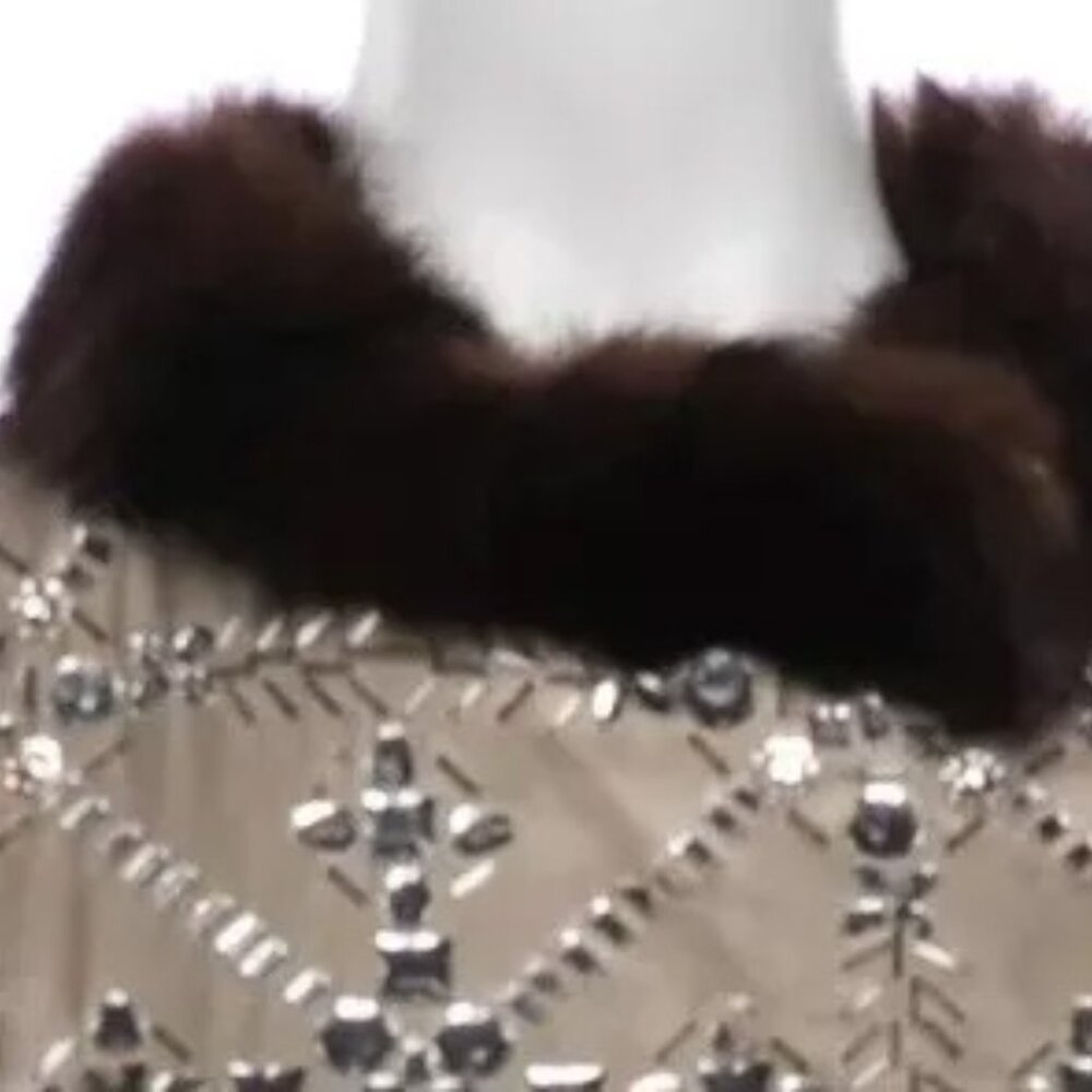 Moschino Couture Crystal Embellished Fur Trim Gold Zipper Dress USA 8 RHINESTONE - Picture 11 of 14